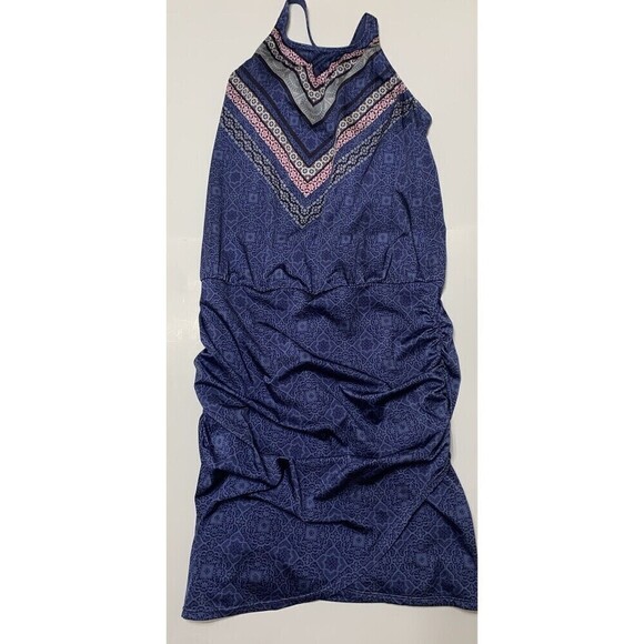 Athleta Dress Stripe Ruched Blue Mosaic Print Sz Small Built In Bra - Picture 1 of 8